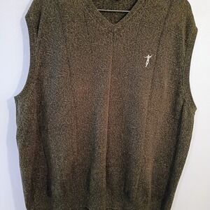 Fairway Outfitters Mens V Neck Golf Sweater Vest XL Green Khaki Embroidered Golf
